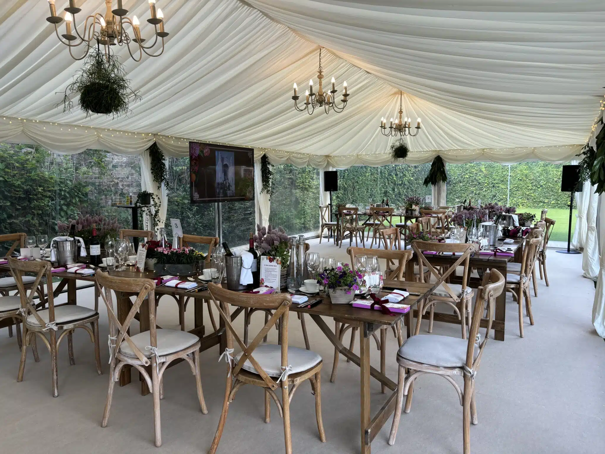 6 x 18m Wedding marquee with cross back chairs