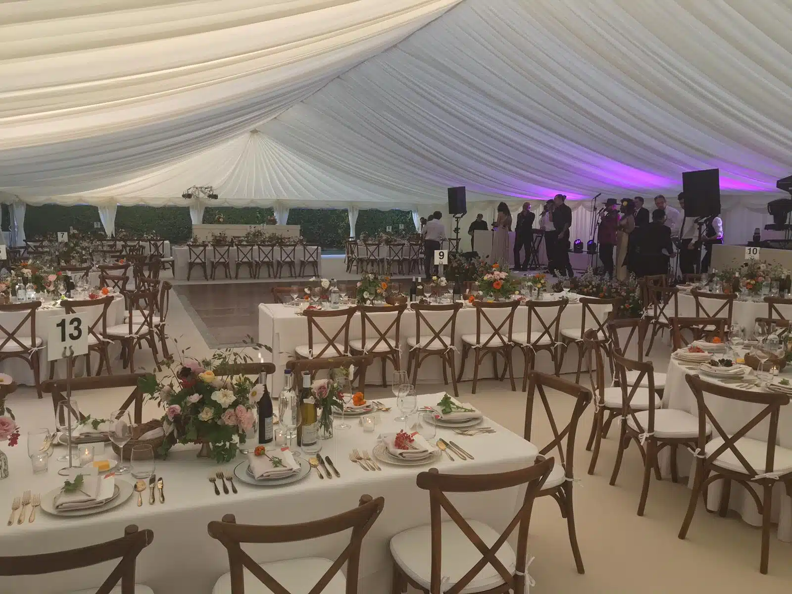 Large marquee with rustic furniture